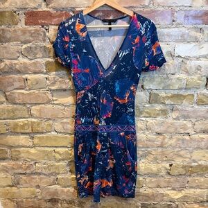 BCBGMaxAzria Blue and Orange Mini Dress